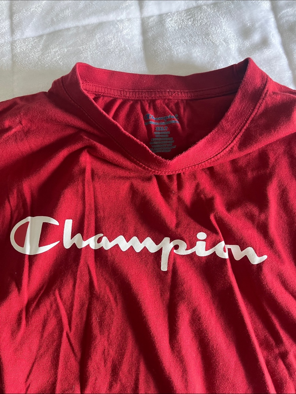 Champion Red Short-Sleeve Script Logo Tee